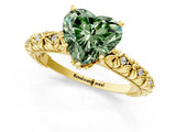 Yellow gold Fancy Green Heart  Solitaire Floral Milgrain Engagement Ring_51