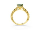 Yellow gold Fancy Green Heart  Solitaire Floral Milgrain Engagement Ring_53