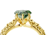 Yellow gold Fancy Green Heart  Solitaire Floral Milgrain Engagement Ring_54
