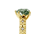 Yellow gold Fancy Green Heart  Solitaire Floral Milgrain Engagement Ring_55