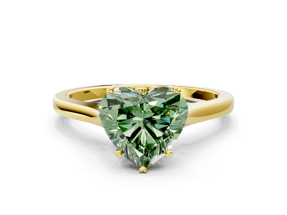 Yellow gold Fancy Green Heart  Solitaire Heart Prong Engagement Ring with Tapered Band_35