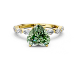 Yellow gold Fancy Green Heart  Solitaire Marquise Side Stone Prong Setting Ring