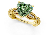Yellow gold Fancy Green Heart  Solitaire Milgrain Diamond Engagement Ring with Bezel and Marquise Band_1