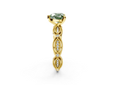 Yellow gold Fancy Green Heart  Solitaire Milgrain Diamond Engagement Ring with Bezel and Marquise Band_2