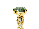 Yellow gold Fancy Green Heart  Solitaire Milgrain Diamond Engagement Ring with Bezel and Marquise Band_5