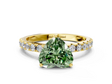 Yellow gold Fancy Green Heart  Solitaire Pavé Band with Four-Prong Setting