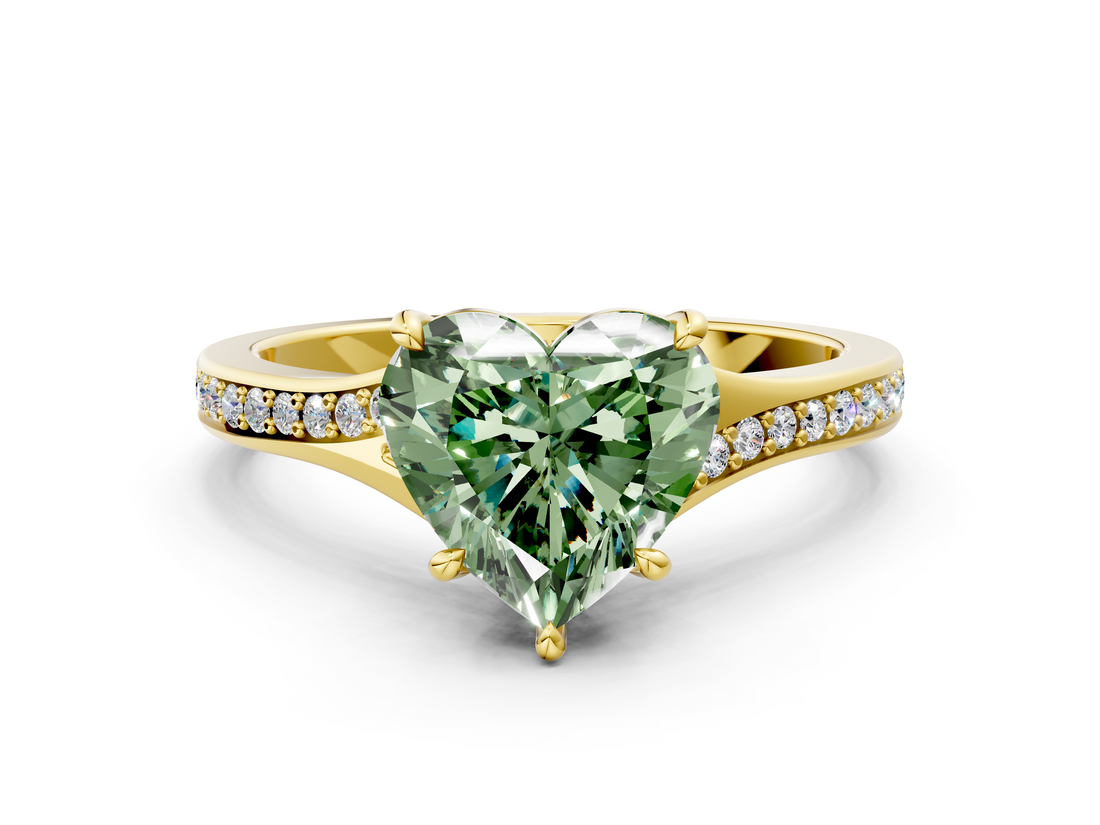 Yellow gold Fancy Green Heart  Solitaire Pavé Band with Four-Prong Setting_17