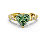 Yellow gold Fancy Green Heart  Solitaire Pavé Diamond Engagement Ring with Four-Prong Setting