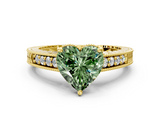 Yellow gold Fancy Green Heart  Solitaire Pavé Diamond Milgrain Engagement Ring with Four-Prong Setting