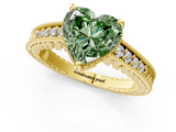Yellow gold Fancy Green Heart  Solitaire Pavé Diamond Milgrain Engagement Ring with Four-Prong Setting_1