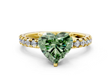 Yellow gold Fancy Green Heart  Solitaire Pave Diamond Engagement Ring with Four-Prong Setting