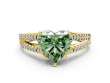 Yellow gold Fancy Green Heart  Solitaire Split Shank Pavé Diamond Engagement Ring