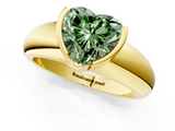 Yellow gold Fancy Green Heart  Solitaire Tension Set Diamond Ring with Wide Band_1
