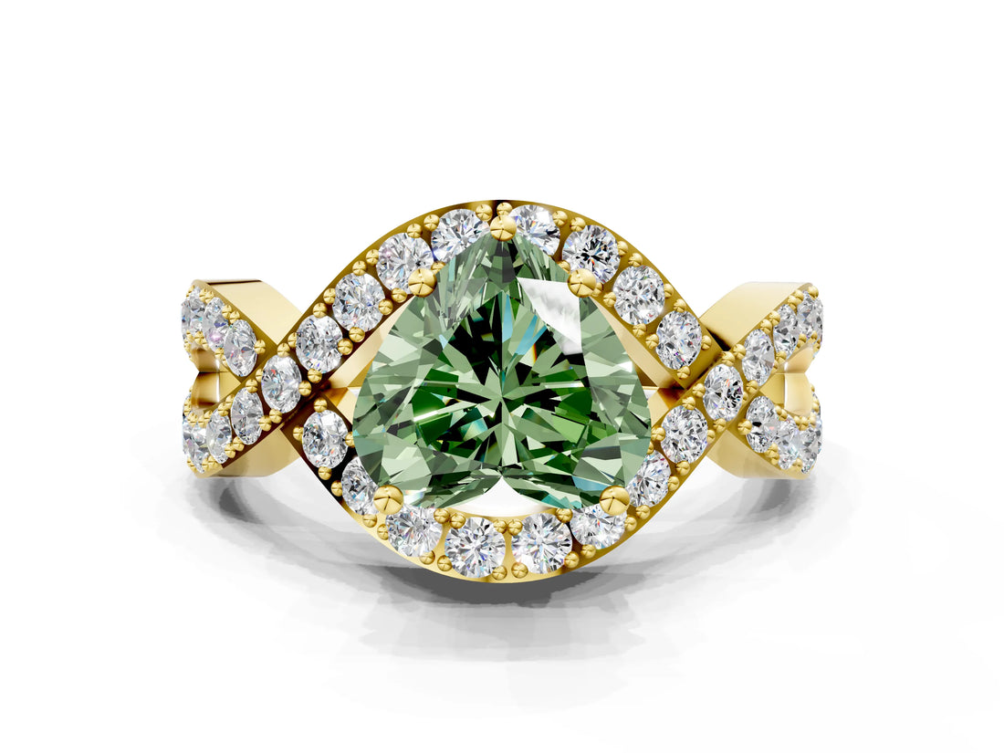 Yellow gold Fancy Green Heart  Solitaire Twist Band Pavé Diamond Engagement Ring_33