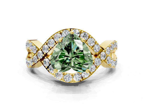Yellow Gold Heart-Shaped Infinity Twist Pave Engagement Ring Setting for Fancy Green Center