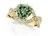 Yellow gold Fancy Green Heart  Solitaire Twist Band Pavé Diamond Engagement Ring_34
