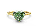 Yellow gold Fancy Green Heart  Solitaire Twist Band Ring with Four-Prong Setting_66