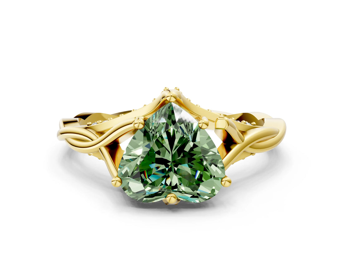 Yellow gold Fancy Green Heart  Solitaire Twist Band Six-Prong Setting