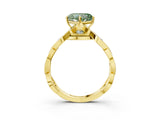 Yellow gold Fancy Green Heart  Solitaire Twist Band with Leaf Prong Setting 3