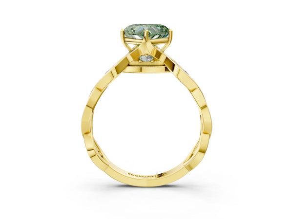 Yellow Gold Heart-Shaped Accented Twist Engagement Ring Setting for Fancy Green Center