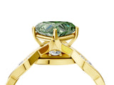 Yellow gold Fancy Green Heart  Solitaire Twist Band with Leaf Prong Setting 4