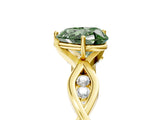 Yellow gold Fancy Green Heart  Solitaire Twist Band with Leaf Prong Setting 5