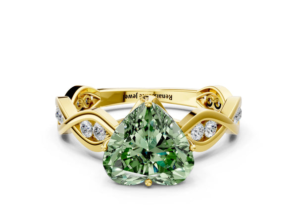 Yellow Gold Heart-Shaped Accented Twist Engagement Ring Setting for Fancy Green Center