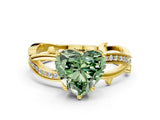 Yellow gold Fancy Green Heart  Solitaire Twist Band with Pavé Accents and Four-Prong Setting_20