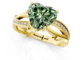 Yellow gold Fancy Green Heart  Solitaire Twist Band with Pavé Accents and Four-Prong Setting_21