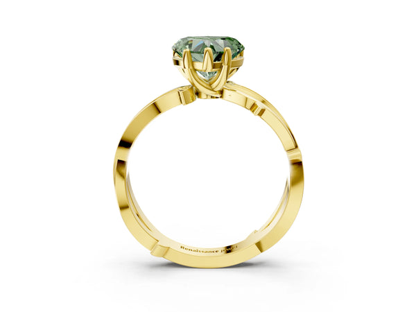 Yellow Gold Heart-Shaped Crossover Twist Pave Engagement Ring Setting for Fancy Green Center