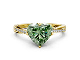 Yellow gold Fancy Green Heart  Solitaire Twist Band with Pavé Diamonds and Four-Prong Setting_51