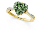 Yellow gold Fancy Green Heart  Solitaire Twist Band with Pavé Diamonds and Four-Prong Setting_52