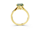 Yellow gold Fancy Green Heart  Solitaire Twist Band with Pavé Diamonds and Four-Prong Setting_54