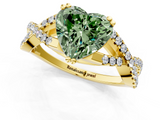 Yellow gold Fancy Green Heart  Solitaire Twist Band with Pavé Setting and Four-Prong Setting_1
