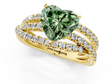 Yellow gold Fancy Green Heart  Solitaire Twist Band with Pavé Setting and Four-Prong Setting_1