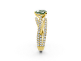 Yellow gold Fancy Green Heart  Solitaire Twist Band with Pavé Setting and Four-Prong Setting_2