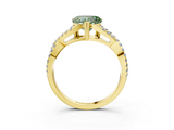 Yellow gold Fancy Green Heart  Solitaire Twist Band with Pavé Setting and Four-Prong Setting_3