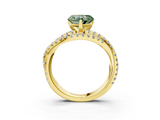 Yellow gold Fancy Green Heart  Solitaire Twist Band with Pavé Setting and Four-Prong Setting_3