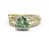 Yellow gold Fancy Green Heart  Solitaire Twist Band with Pavé Setting and Four-Prong Setting