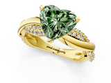 Yellow gold Fancy Green Heart  Solitaire Twist Band with Pave Prong Setting_1