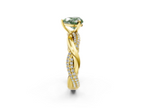 Yellow gold Fancy Green Heart  Solitaire Twist Band with Pave Prong Setting_2