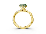 Yellow gold Fancy Green Heart  Solitaire Twist Band with Pave Prong Setting_3