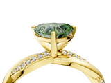 Yellow gold Fancy Green Heart  Solitaire Twist Band with Pave Prong Setting_4