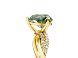 Yellow gold Fancy Green Heart  Solitaire Twist Band with Pave Prong Setting_5