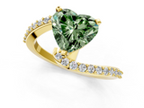 Yellow gold Fancy Green Heart  Solitaire Twist Band with Pave Set Diamonds and Four-Prong Setting_1