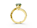Yellow gold Fancy Green Heart  Solitaire Twist Band with Pave Set Diamonds and Four-Prong Setting_3