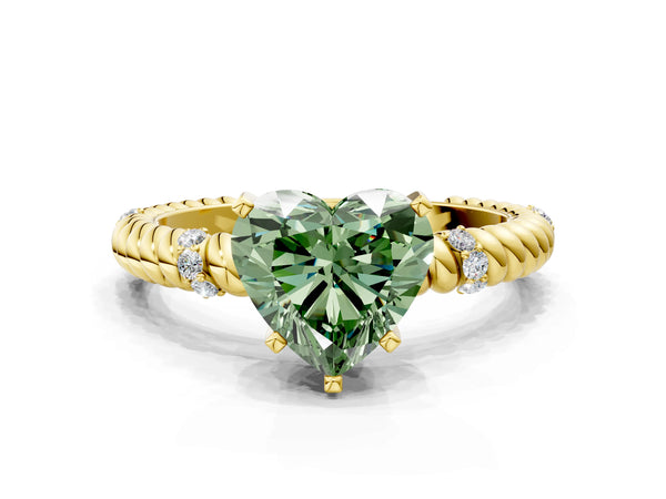 Yellow gold Fancy Green Heart  Solitaire Twisted Band Prong Set Engagement Ring