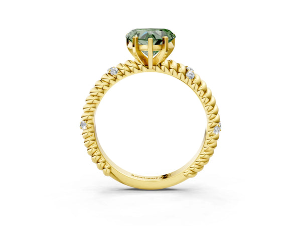 Yellow gold Fancy Green Heart  Solitaire Twisted Band Prong Set Engagement Ring