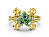 Yellow gold Fancy Green Heart  Solitaire Twisted Band Scroll Prong Ring_36