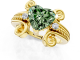 Yellow gold Fancy Green Heart  Solitaire Twisted Band Scroll Prong Ring_37